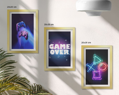 Triptyk tavla med ram Gamepads med Game Over-ikoner