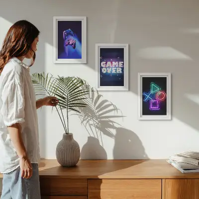 Triptyk med Game Over-motiv tavla med ram