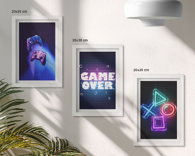 Triptyk tavla med ram Gamepads med Game Over-ikoner
