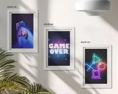 Triptyk med Game Over-motiv tavla med ram