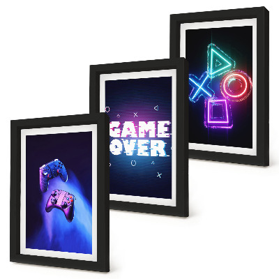 Triptyk tavla med ram Gamepads med Game Over-ikoner