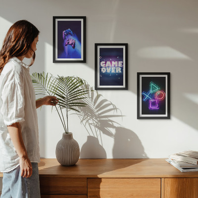 Triptyk tavla med ram Gamepads med Game Over-ikoner