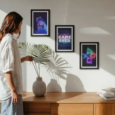 Triptyk med Game Over-motiv tavla med ram