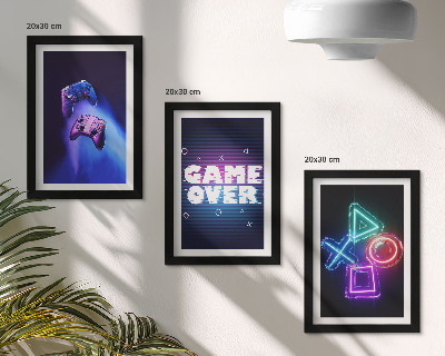 Triptyk tavla med ram Gamepads med Game Over-ikoner