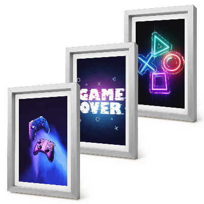 Triptyk tavla med ram Gamepads med Game Over-ikoner