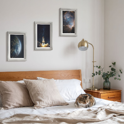 Triptyk tavla med ram Rymden Jorden Raket Galax Himmel Stjärnor