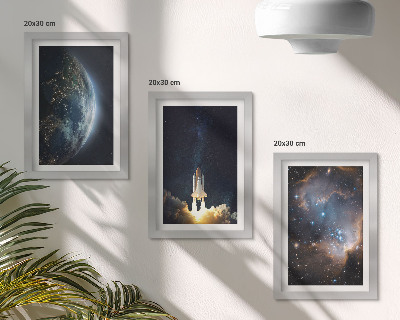 Triptyk tavla med ram Rymden Jorden Raket Galax Himmel Stjärnor