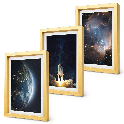 Triptyk tavla med ram Rymden Jorden Raket Galax Himmel Stjärnor