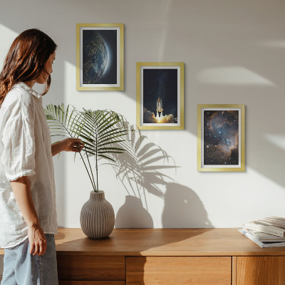 Triptyk tavla med ram Rymden Jorden Raket Galax Himmel Stjärnor