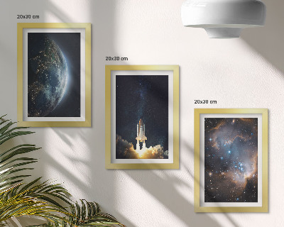 Triptyk tavla med ram Rymden Jorden Raket Galax Himmel Stjärnor