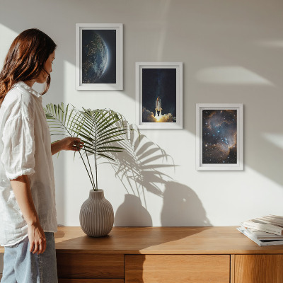 Triptyk tavla med ram Rymden Jorden Raket Galax Himmel Stjärnor