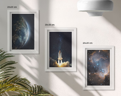 Triptyk tavla med ram Rymden Jorden Raket Galax Himmel Stjärnor