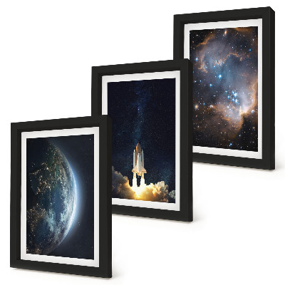 Triptyk tavla med ram Rymden Jorden Raket Galax Himmel Stjärnor
