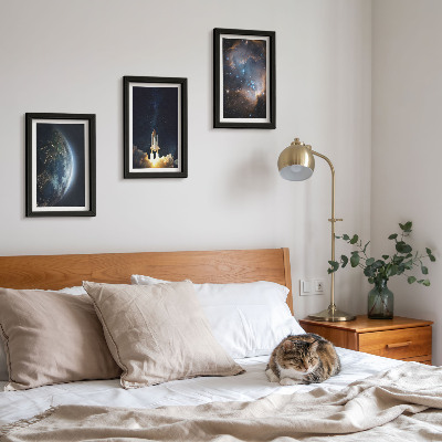 Triptyk tavla med ram Rymden Jorden Raket Galax Himmel Stjärnor