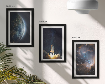Triptyk tavla med ram Rymden Jorden Raket Galax Himmel Stjärnor
