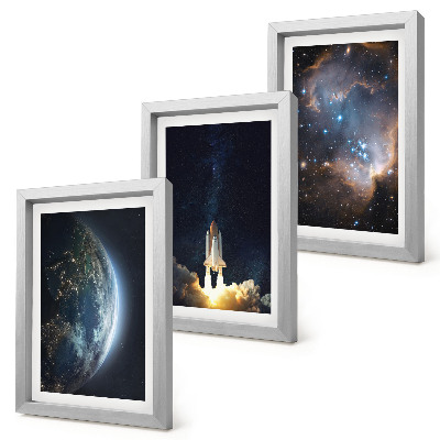 Triptyk tavla med ram Rymden Jorden Raket Galax Himmel Stjärnor