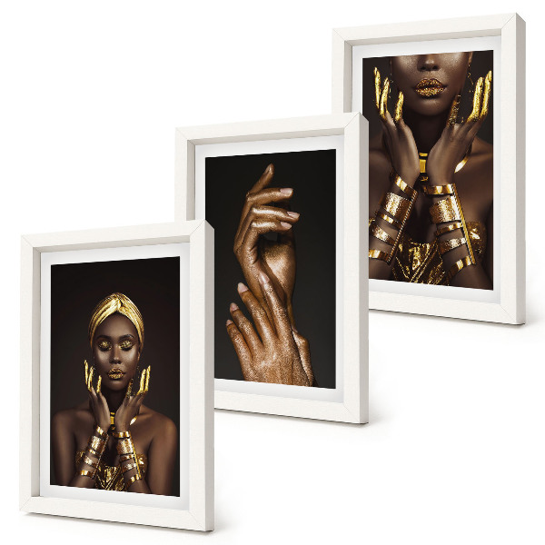 Triptyk tavla med ram Eleganta porträtt av en afrikansk kvinna