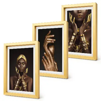 Triptyk med afrikanskt kvinnoporträtt tavla med ram