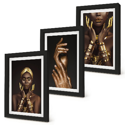 Triptyk tavla med ram Eleganta porträtt av en afrikansk kvinna