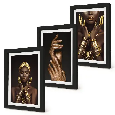 Triptyk med afrikanskt kvinnoporträtt tavla med ram