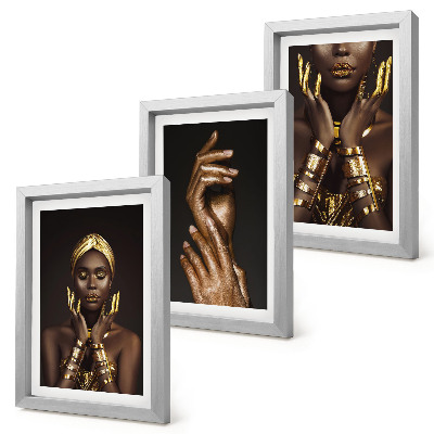 Triptyk tavla med ram Eleganta porträtt av en afrikansk kvinna