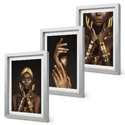 Triptyk med afrikanskt kvinnoporträtt tavla med ram
