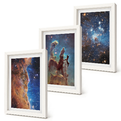 Triptyk tavla med ram Rymdlandskap med galaxer och nebulosor
