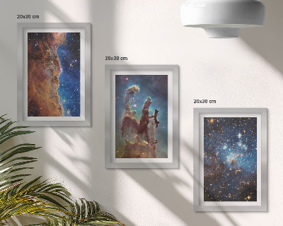 Triptyk tavla med ram Rymdlandskap med galaxer och nebulosor
