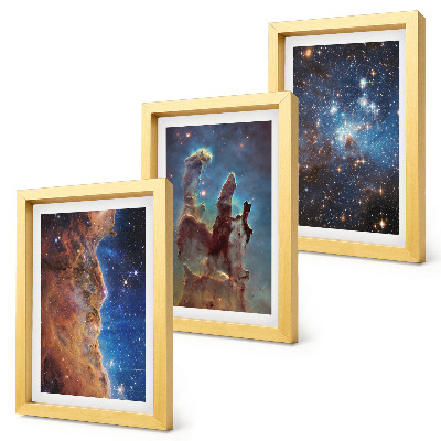 Triptyk tavla med ram Rymdlandskap med galaxer och nebulosor