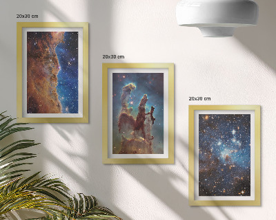 Triptyk tavla med ram Rymdlandskap med galaxer och nebulosor