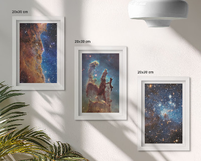 Triptyk tavla med ram Rymdlandskap med galaxer och nebulosor