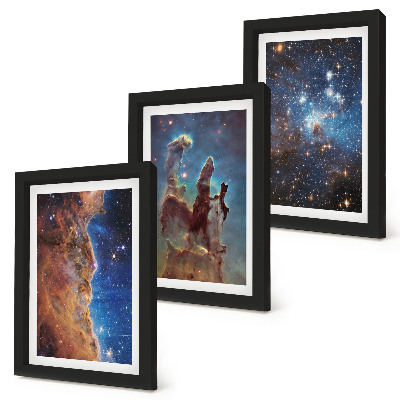 Triptyk tavla med ram Rymdlandskap med galaxer och nebulosor