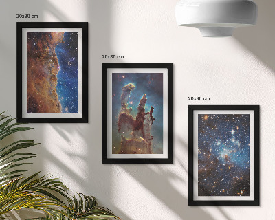 Triptyk tavla med ram Rymdlandskap med galaxer och nebulosor