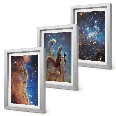 Triptyk tavla med ram Rymdlandskap med galaxer och nebulosor