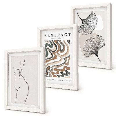 Tavelvägg med 3 tavlor Abstrakt poster med feminina former i löv, boho-stil