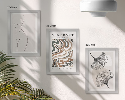 Tavelvägg med 3 tavlor Abstrakt poster med feminina former i löv, boho-stil