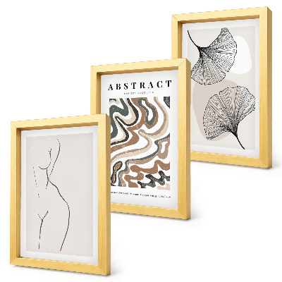 Tavelvägg med 3 tavlor Abstrakt poster med feminina former i löv, boho-stil