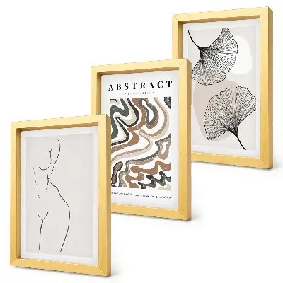 Tavelvägg med 3 tavlor abstrakt poster med feminina former och lövmotiv i boho-stil