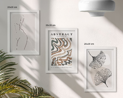 Tavelvägg med 3 tavlor Abstrakt poster med feminina former i löv, boho-stil