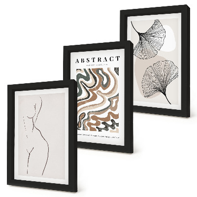 Tavelvägg med 3 tavlor Abstrakt poster med feminina former i löv, boho-stil