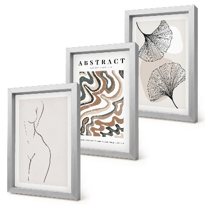 Tavelvägg med 3 tavlor Abstrakt poster med feminina former i löv, boho-stil