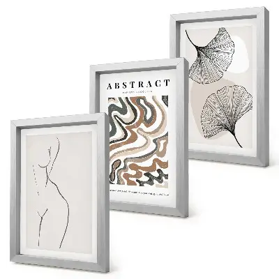 Tavelvägg med 3 tavlor abstrakt poster med feminina former och lövmotiv i boho-stil