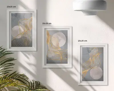 Posterpaket abstrakta mönster med vågor och cirklar på grå bakgrund