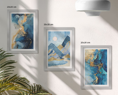 Posterpaket Blå bergen med abstrakta mönsterelement