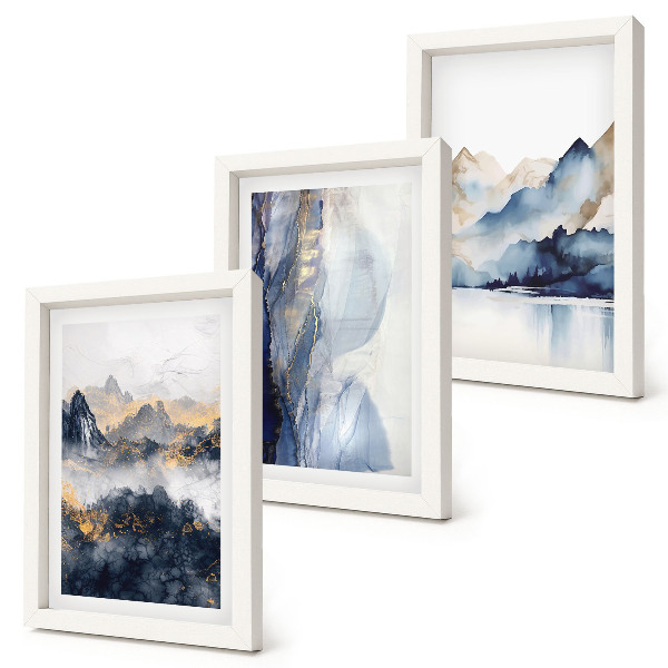 Posterpaket Bergslandskap med blå och grå toner