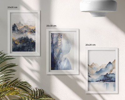 Posterpaket Bergslandskap med blå och grå toner