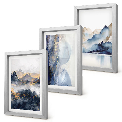 Posterpaket Bergslandskap med blå och grå toner