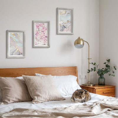 Triptyk tavla med ram Rosa blommor med marmor- och pastellmönster