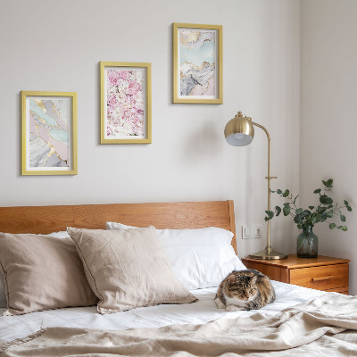 Triptyk tavla med ram Rosa blommor med marmor- och pastellmönster