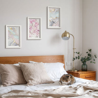 Triptyk tavla med ram Rosa blommor med marmor- och pastellmönster